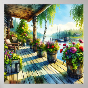 Poster Vue du lac House   Terrasse surplombant la baie