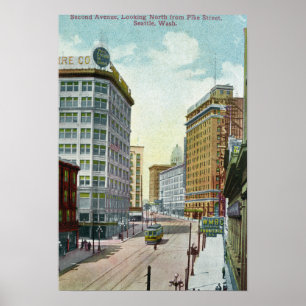 Poster Vue du nord de deuxième avenue de rue de Pike