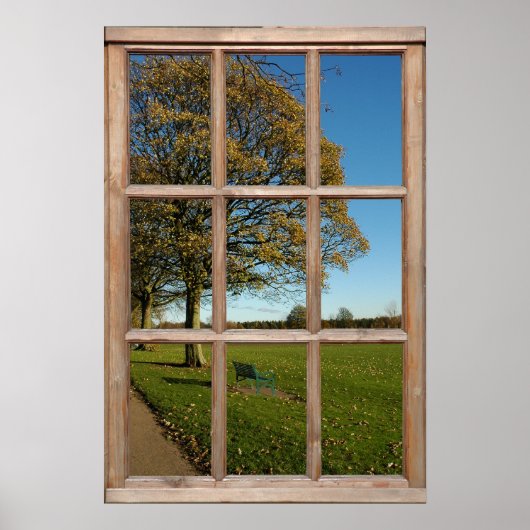 Poster Vue du parc d'automne depuis une fenêtre (Devant)