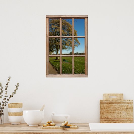 Poster Vue du parc d'automne depuis une fenêtre (Cuisine)
