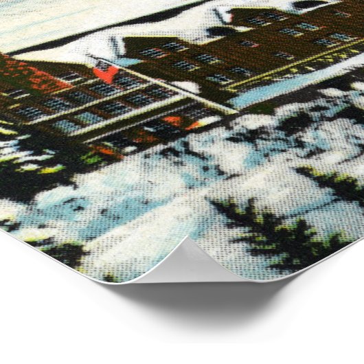 Poster Vue du pavillon Timberline, mont Hood en hiver (Coin)