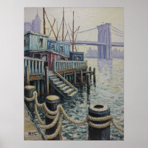 Poster Vue du pont de Brooklyn depuis la jetée du front d