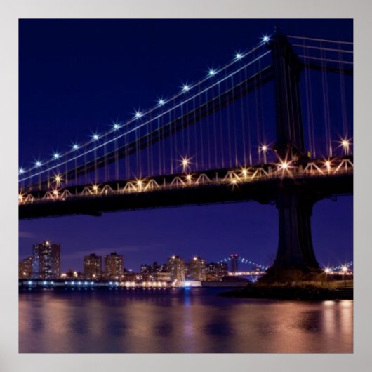 Poster Vue du pont de Manhattan la nuit (Devant)