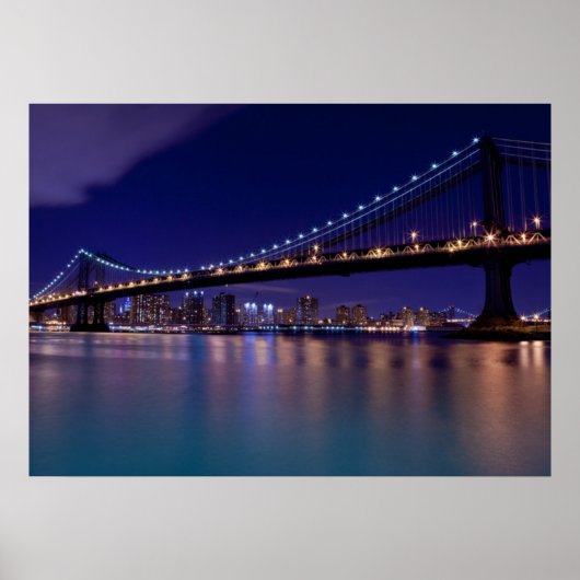 Poster Vue du pont de Manhattan la nuit (Devant)