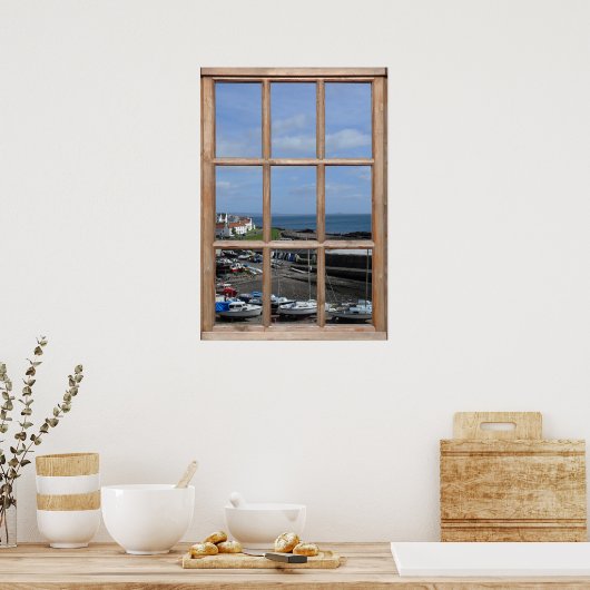 Poster Vue du port de pêche à partir d'une fenêtre (Cuisine)