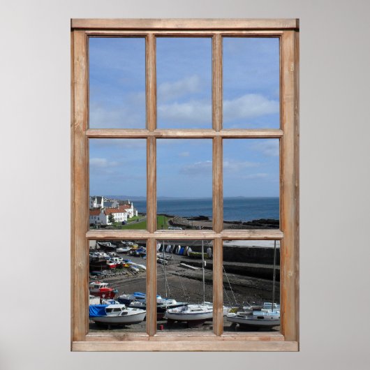 Poster Vue du port de pêche à partir d'une fenêtre (Devant)