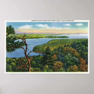 Poster Vue du sud de lac de lumière de roche de fente
