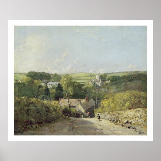 Poster Vue du village d'Osmington avec l'église et Vi (Devant)