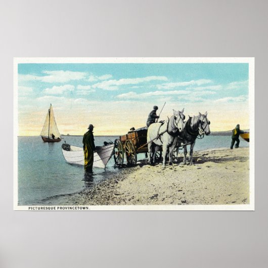 Poster Vue d'un panier à cheval tirant dans un bateau (Devant)
