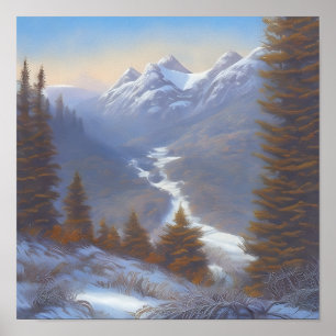 Poster Vue d'un sommet de montagne enneigé