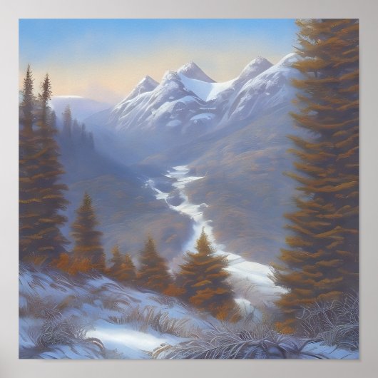 Poster Vue d'un sommet de montagne enneigé (Devant)