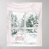 Poster Vue d'une forêt couverte de neige à travers une fe (Devant)