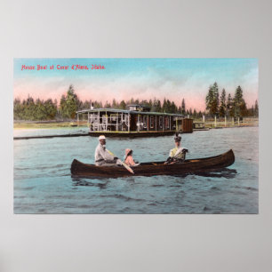 Poster Vue d'une péniche sur le lac