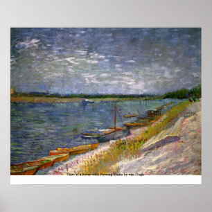 Poster Vue d'une rivière avec des bateaux à rames par van