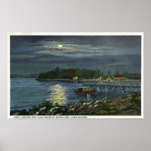Poster Vue éclairée par la lune de lac, atterrissage de