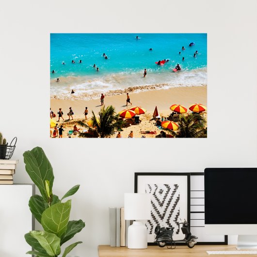 Poster Vue Élevée Sur La Plage De Waikiki, Honolulu (Bureau à domicile)