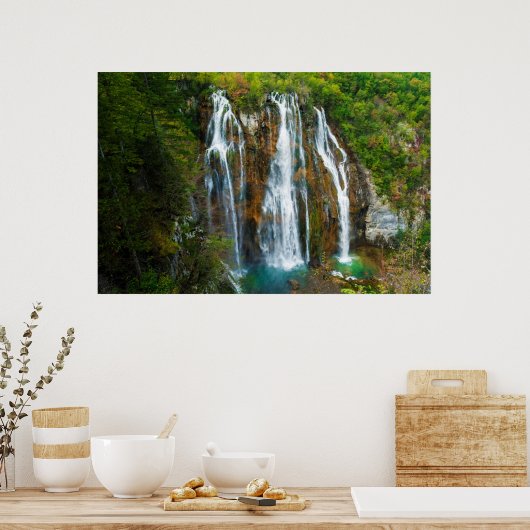 Poster Vue en hauteur sur la cascade, Croatie (Cuisine)