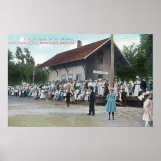 Poster Vue extérieure de la gare ferroviaire sur la 4ème