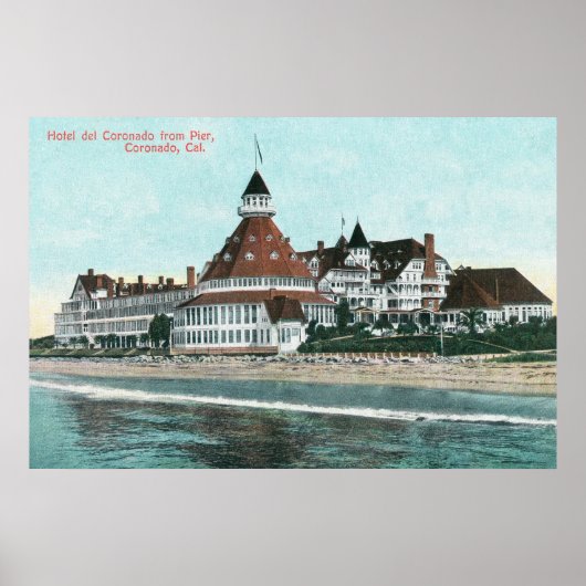 Poster Vue extérieure de l'Hotel del Coronado depuis Pier (Devant)