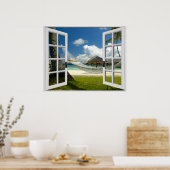 Poster Vue fausse fenêtre de la plage tropicale (Cuisine)