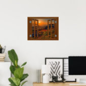 Poster Vue fenêtre Temple bouddhiste coréen Faux (Bureau à domicile)