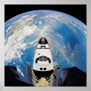 Poster Vue Fish Eye Navette Spatiale Atlantis Orbite Terr