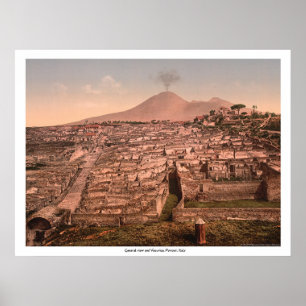 Poster Vue générale et Vésuve, Pompéi, Italie
