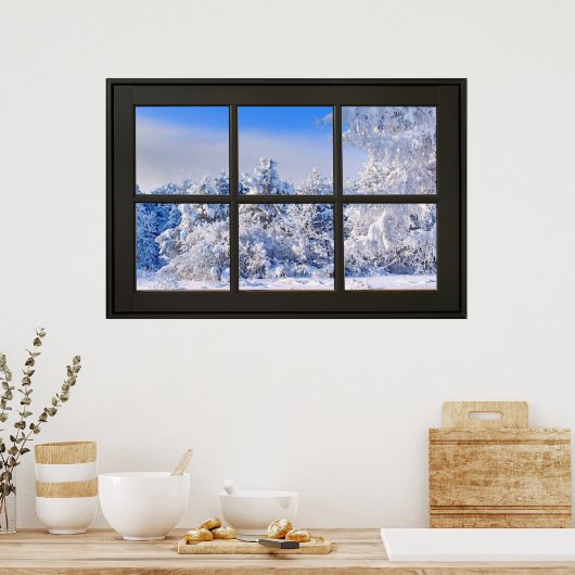 Poster Vue hivernale sur la neige fraîche - fausse illusi (Cuisine)