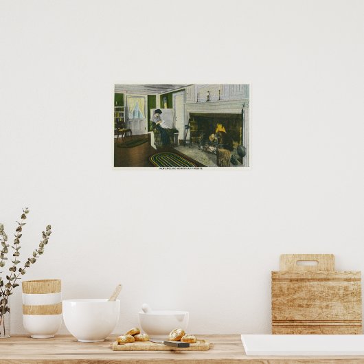 Poster Vue intérieure d'une ferme de la Nouvelle-Angleter (Cuisine)