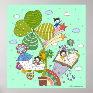 Poster Vue latérale des enfants qui étudient par un plant