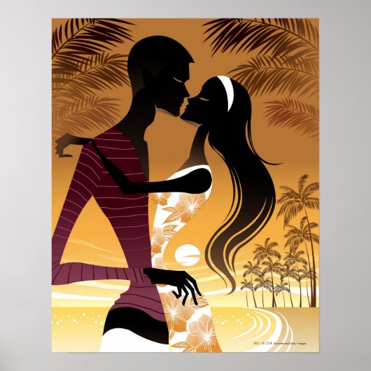 Poster Vue latérale du jeune couple sur la plage (Devant)