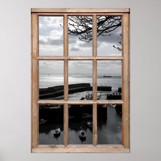 Poster Vue mer d'argent depuis une fenêtre (Devant)