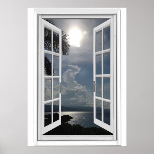 Poster Vue mer Trompe l'oeil Fake Window (Devant)