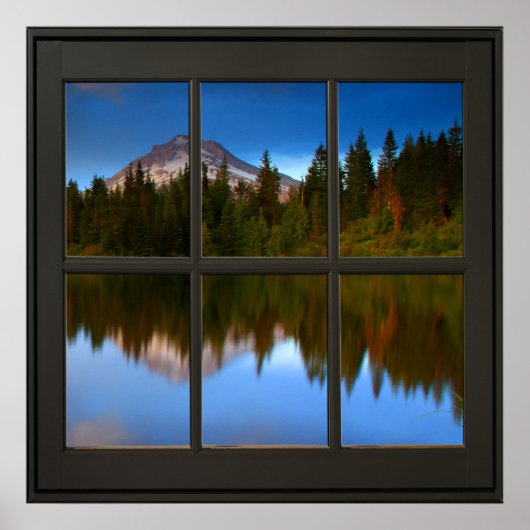 Poster Vue Montagne Fenêtre Faux Noir 24x24 (Devant)