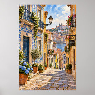 Poster Vue murale de la vieille ville portugaise et de la