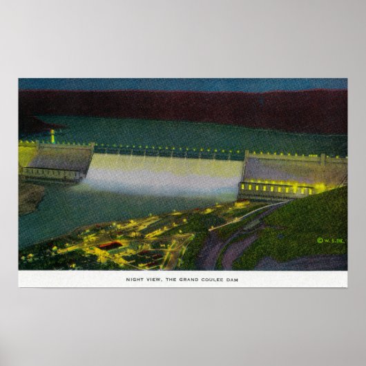 Poster Vue nocturne, barrage de Grand Coulee (Devant)