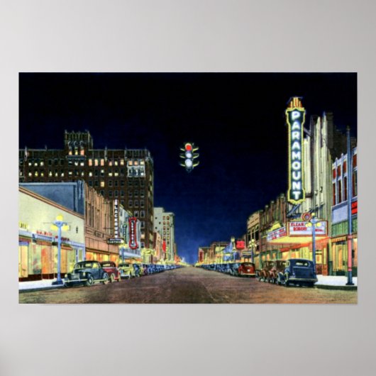 Poster Vue nocturne d'Amarillo Texas Polk Street 1940 (Devant)
