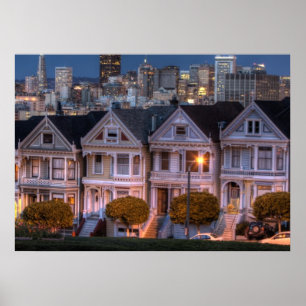 Poster Vue nocturne des maisons 'painted ladies'