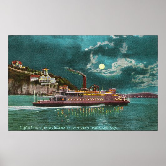 Poster Vue nocturne du phare de Yerba Buena Island (Devant)