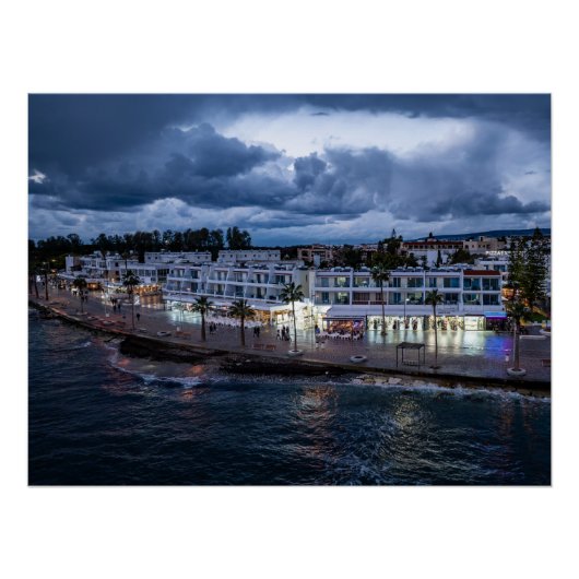 Poster Vue nocturne sur le drone de Paphos (Devant)