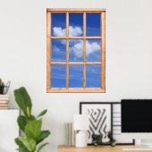 Poster Vue Nuages blancs flottants - Effet Fenêtre (Bureau à domicile)