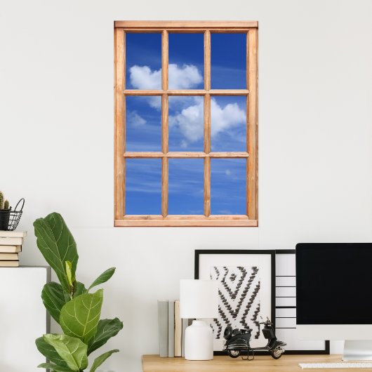 Poster Vue Nuages blancs flottants - Effet Fenêtre (Bureau à domicile)