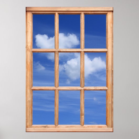 Poster Vue Nuages blancs flottants - Effet Fenêtre (Devant)