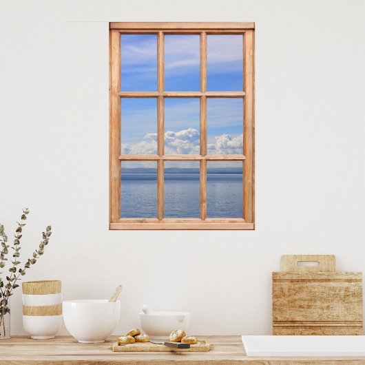 Poster Vue océanique calme et calme depuis une fenêtre (Cuisine)