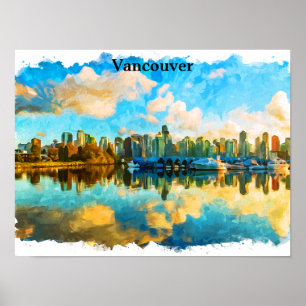 Poster Vue panoramique colorée Vancouver Canada