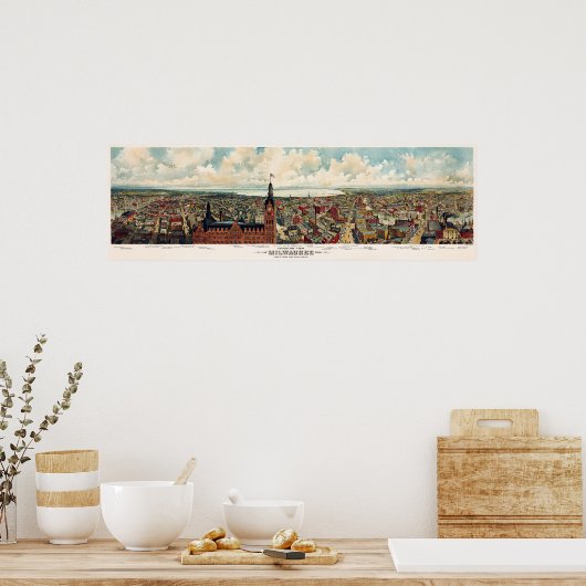 Poster Vue panoramique de Milwaukee Wisconsin en 1898 (Cuisine)