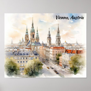 Poster Vue panoramique de Vienne Autriche Peinture à l'aq