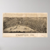 Poster Vue panoramique d'Evansville, Indiana (1880) (Devant)