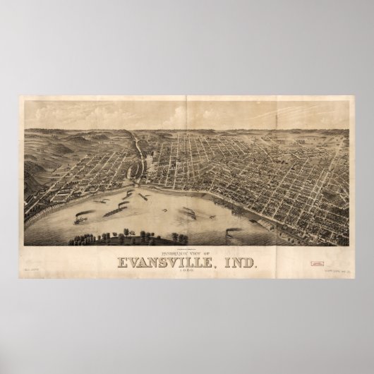 Poster Vue panoramique d'Evansville, Indiana (1880) (Devant)