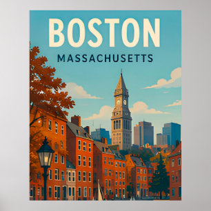 Poster Vue panoramique historique de Boston Massachusetts